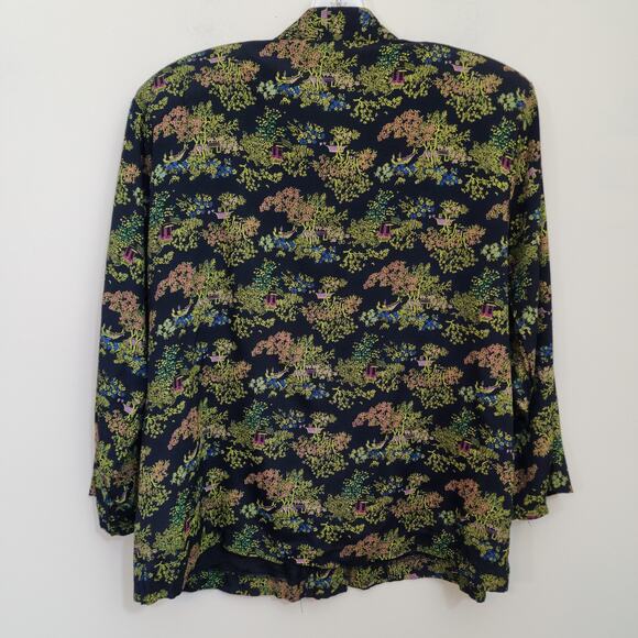 Clio Vintage Asian print 3/4 sleeve button front blouse woman's size medium - Picture 3 of 9